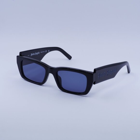 Palm Angels PERI002 PALM 1045 Sunglasses Black Rectangle Frame, Blue Lenses - Picture 1 of 10